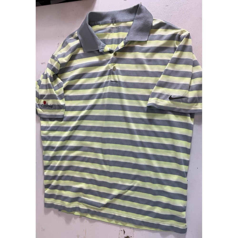 Nike Golf Polo Shirt Men's Large Neon‎ Gray Striped Centenial